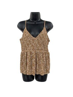 Old Navy Mesh Babydoll Cami Top Brown Coastal Boho Abstract Smocked Y2K Medium